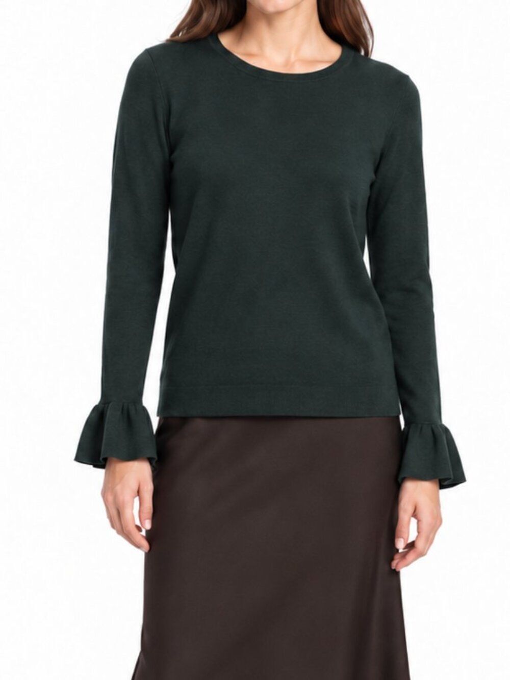 Nanette Nanette Lepore Dark Green Merino Wool Ruffle Cuff Sweater Size Small